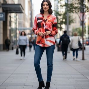 ➕Calvin Klein Vibrant Button-Up Blouse Small